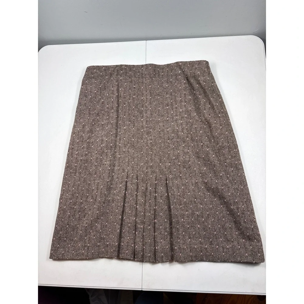Nipon Boutique Wool Blend Skirt‎ Suit Brown Pink Geometric Pleated 16